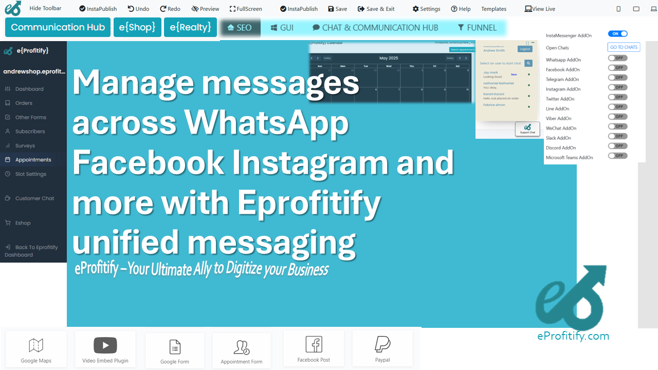 Manage messages across WhatsApp Facebook Instagram and more with Eprofitify unified messaging